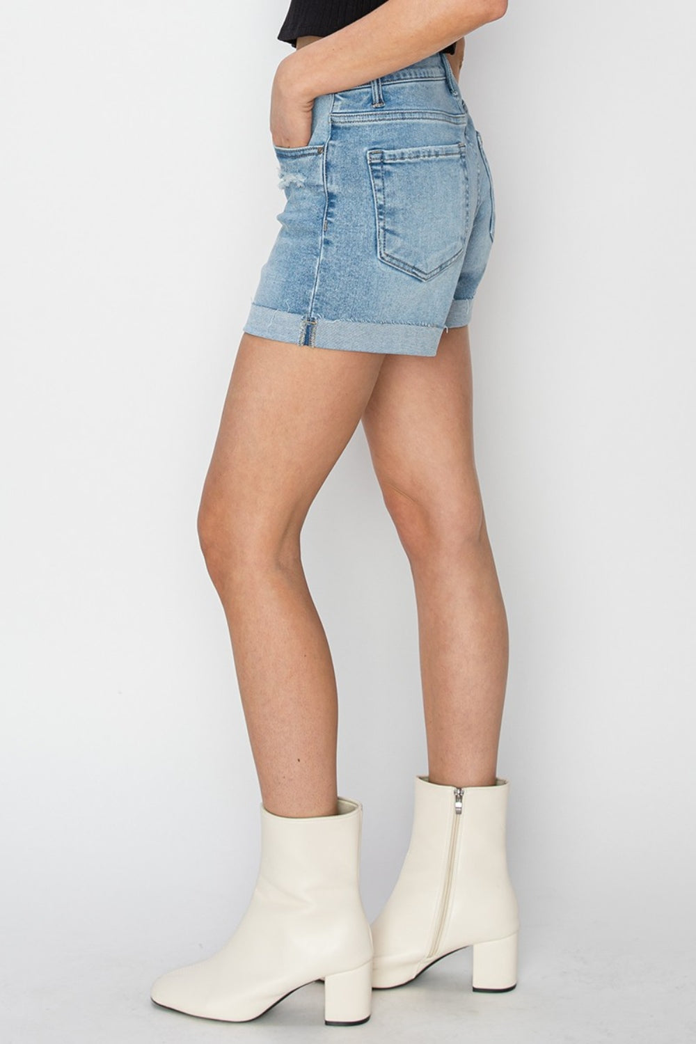 RISEN Distressed Mid-Rise Waist Denim Shorts