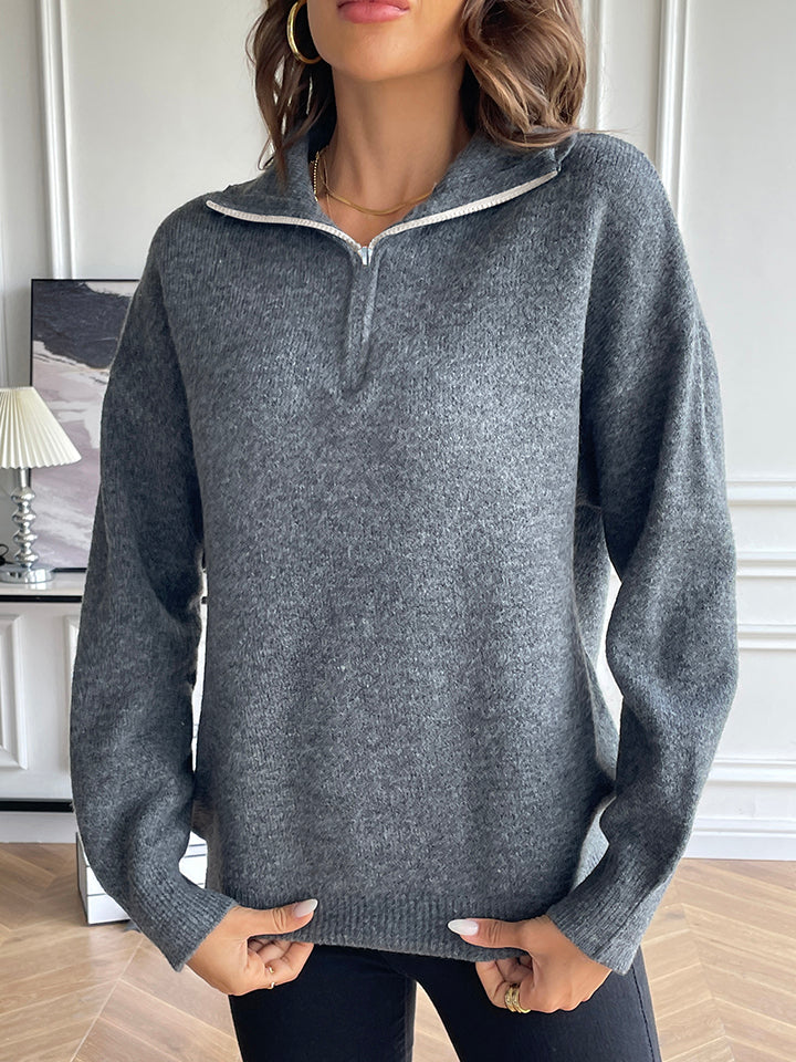 Half Zip Dropped Shoulder Sweater