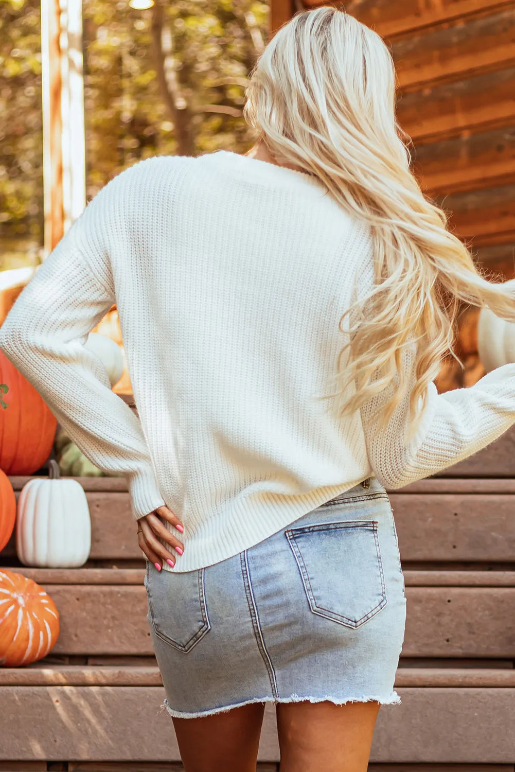 Pumpkin Embroidery Long Sleeve Sweater