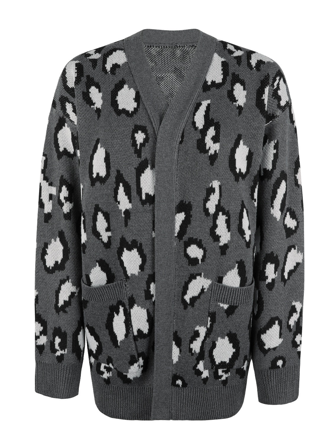 Leopard Open Front Dropped Shoulder Cardigan