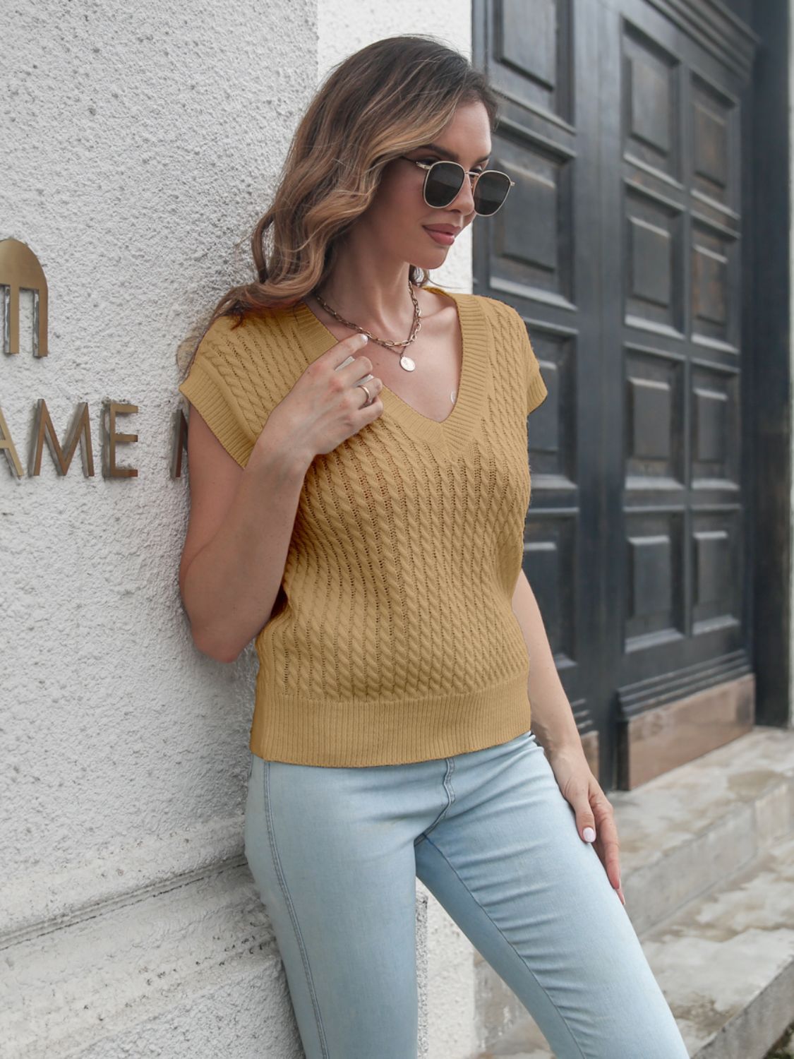 Cable-knit V-Neck Sweater Vest