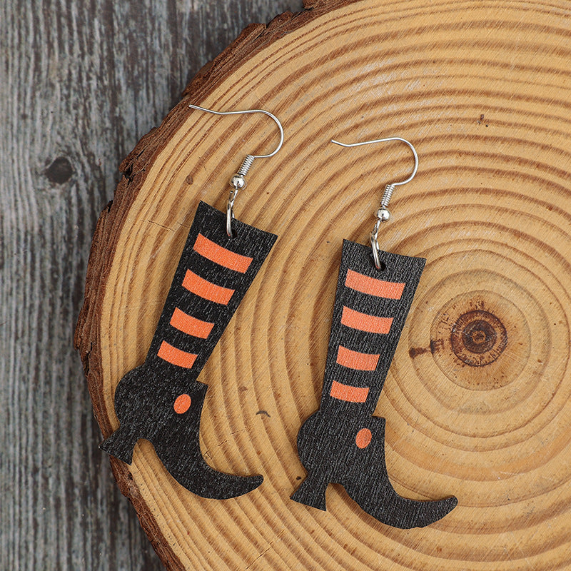 Alloy Wooden Boots Earrings