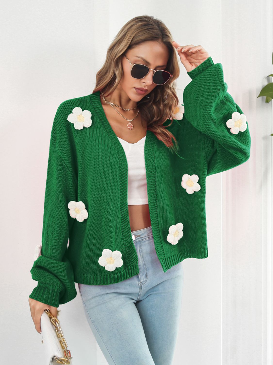 Floral Open Front Long Sleeve Cardigan