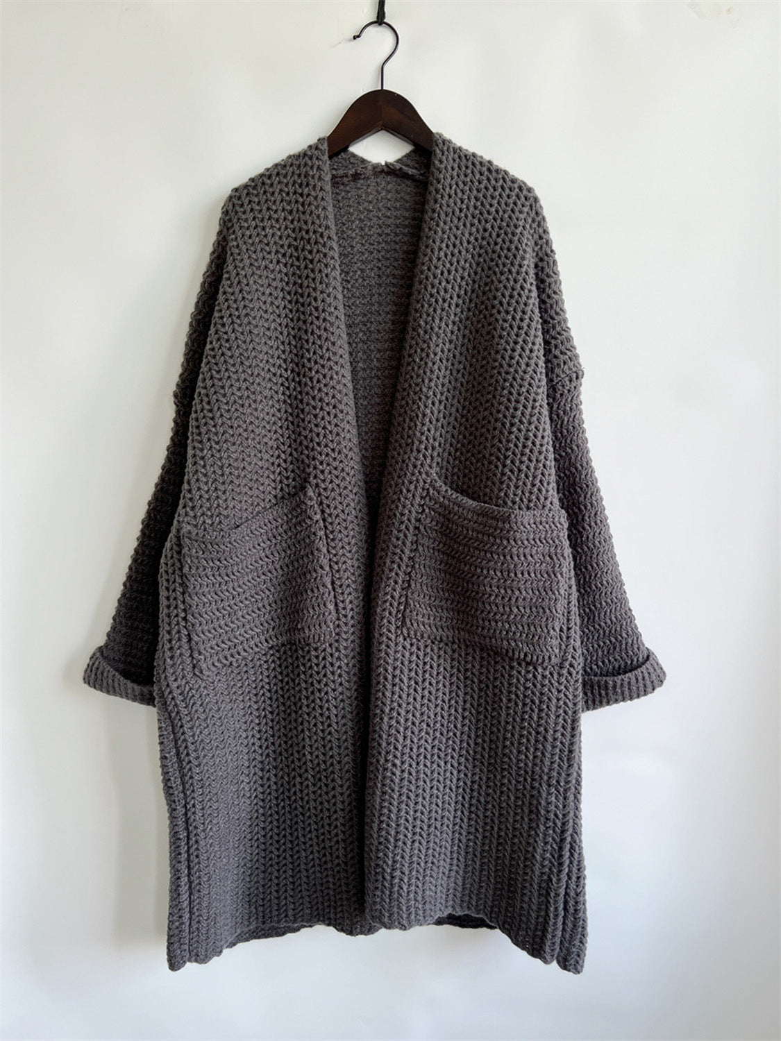 Open Front Long Sleeve Cardigan with Pockets