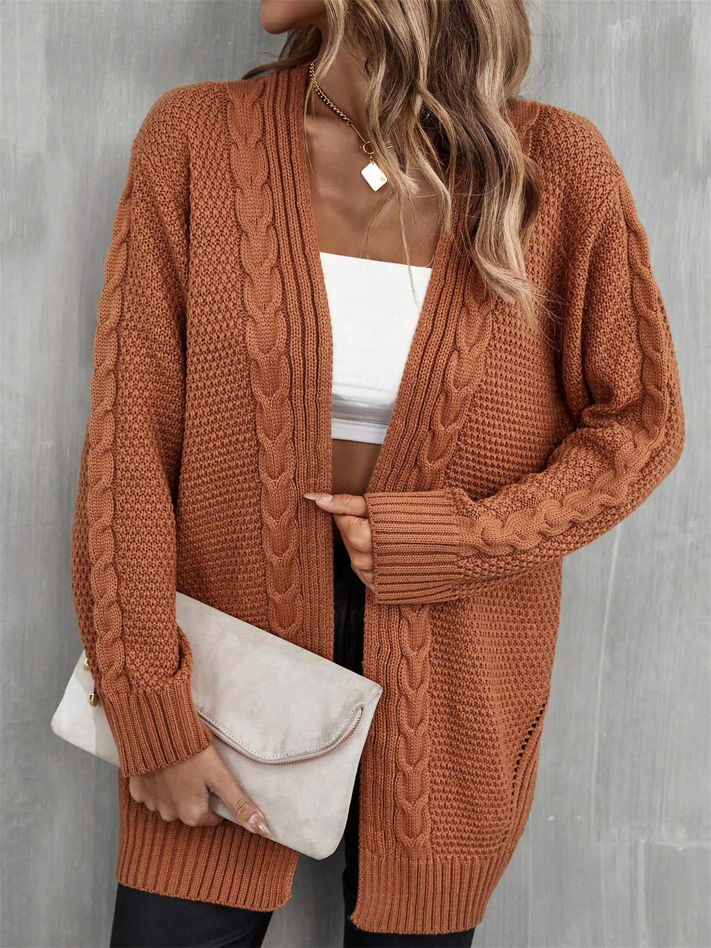 Angel Wings Warm Fall Mixed Knit Open Front Longline Cardigan