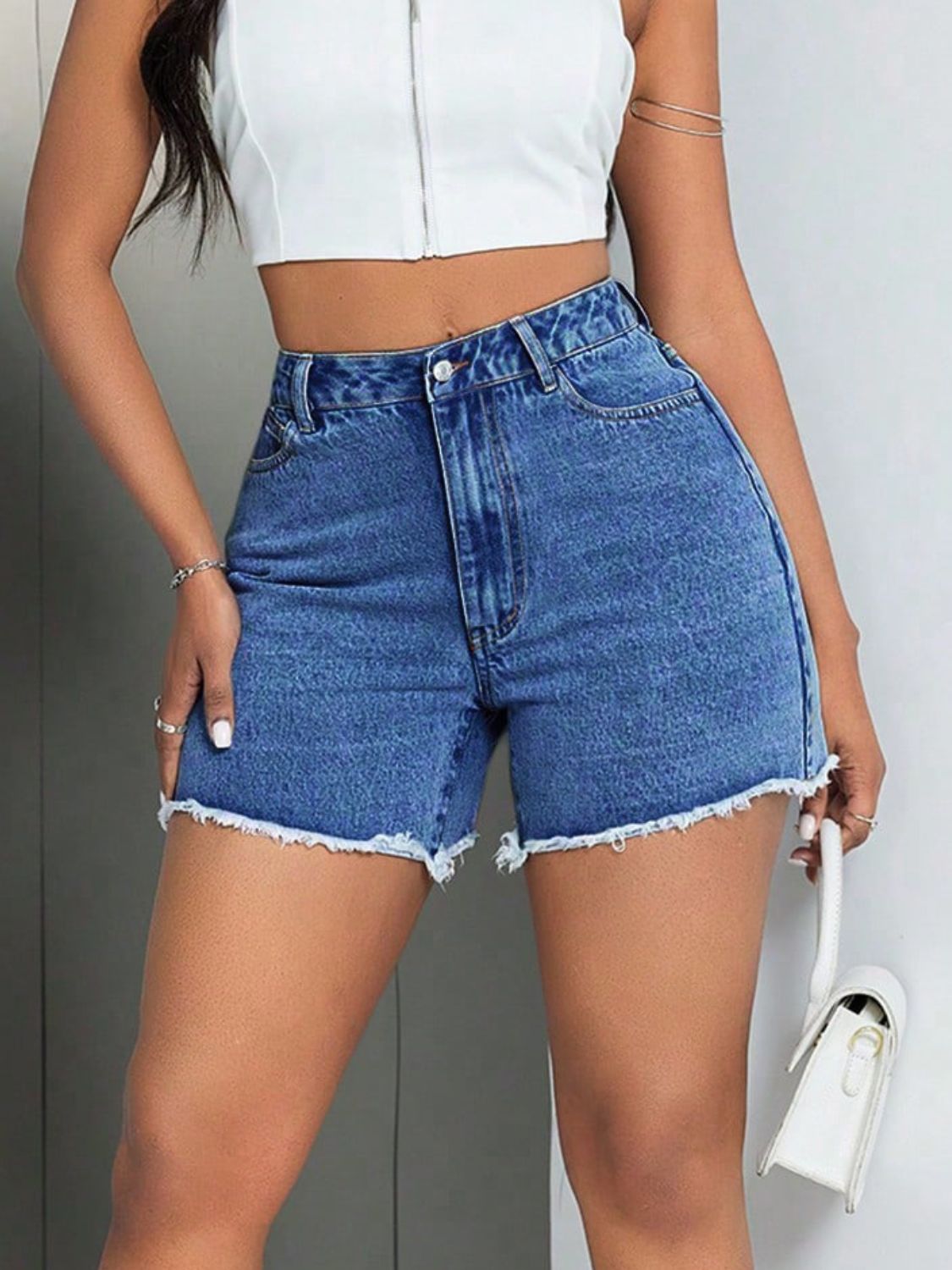 Raw Hem High Waist Denim Shorts