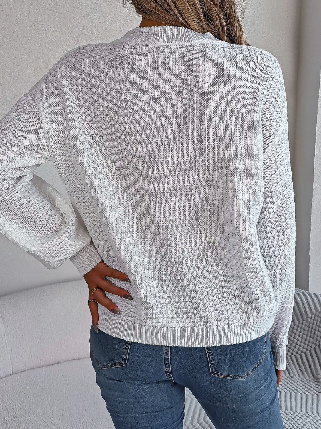 Cable-Knit Round Neck Long Sleeve Sweater