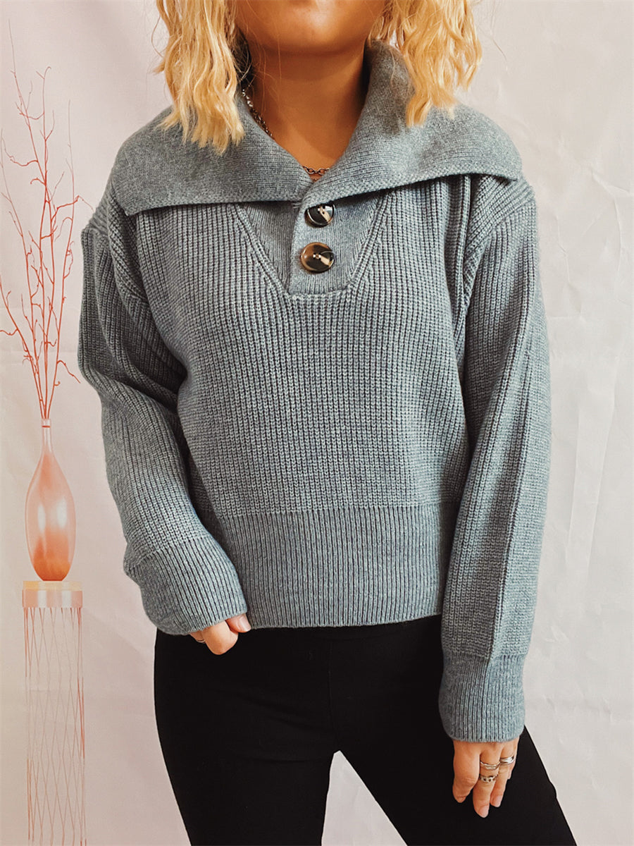 Statement Collar Half Button Sweater