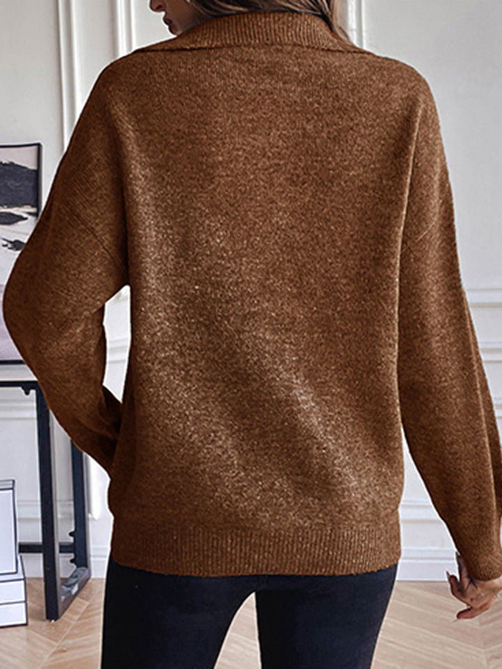 Half Zip Dropped Shoulder Sweater