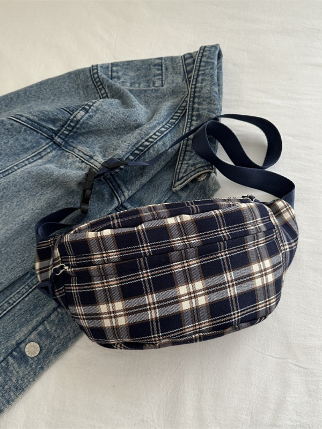 Plaid Adjustable Strap Crossbody Bag