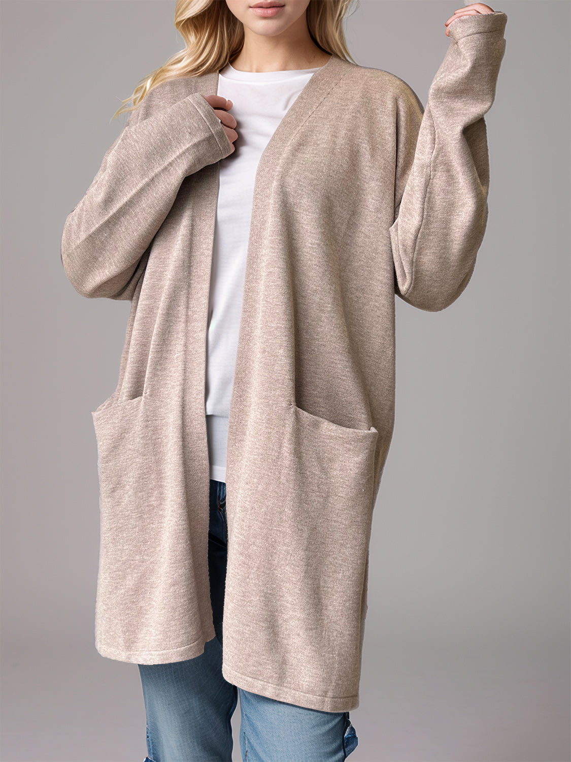 Open Front Long Sleeve Cardigan with Pockets