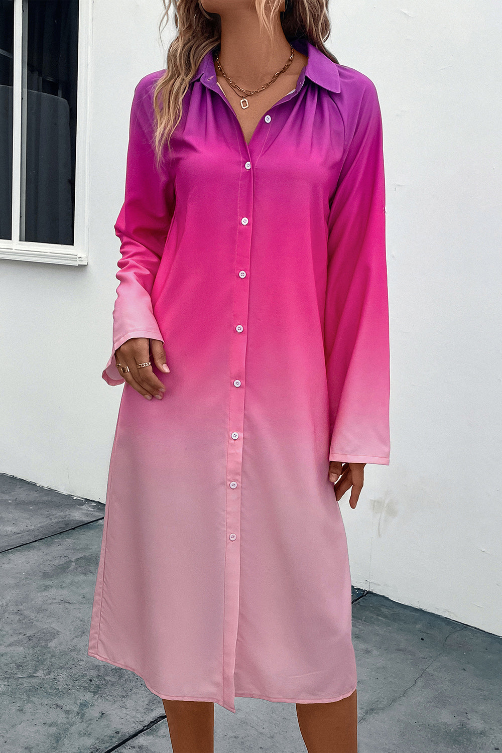 Perfee Gradient Long Sleeve Shirt Dress