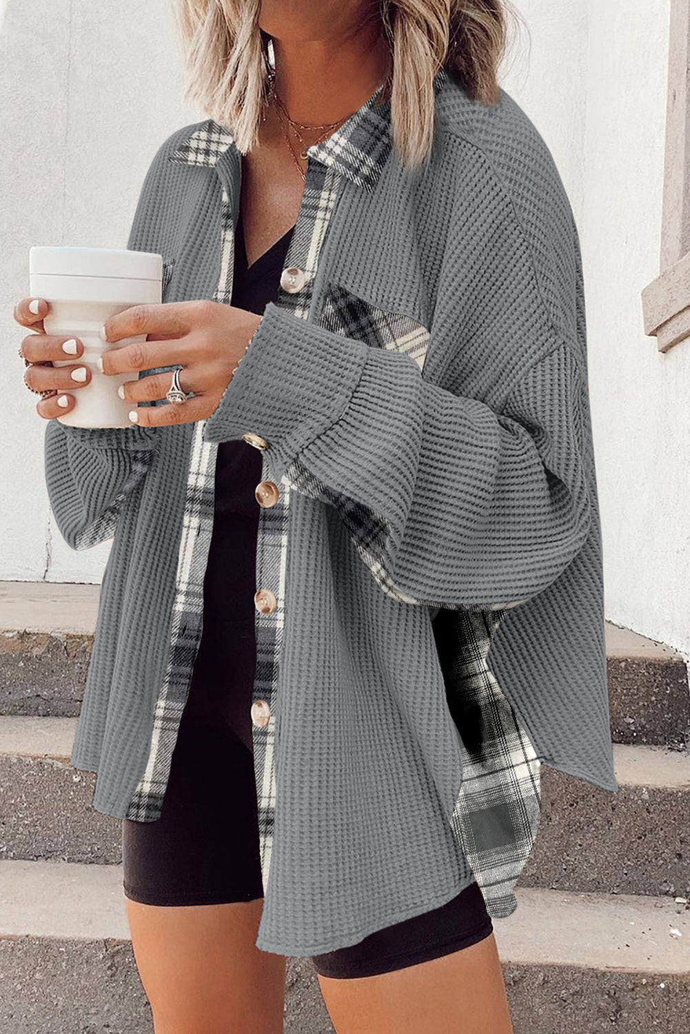 Plaid Button Down Collared Jacket