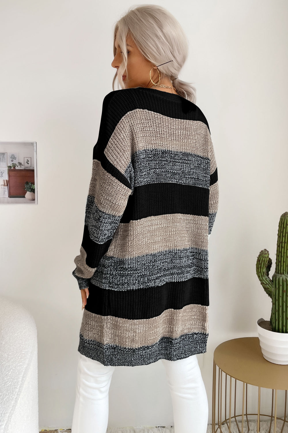 Perfee Striped Long Sleeve Duster Cardigan