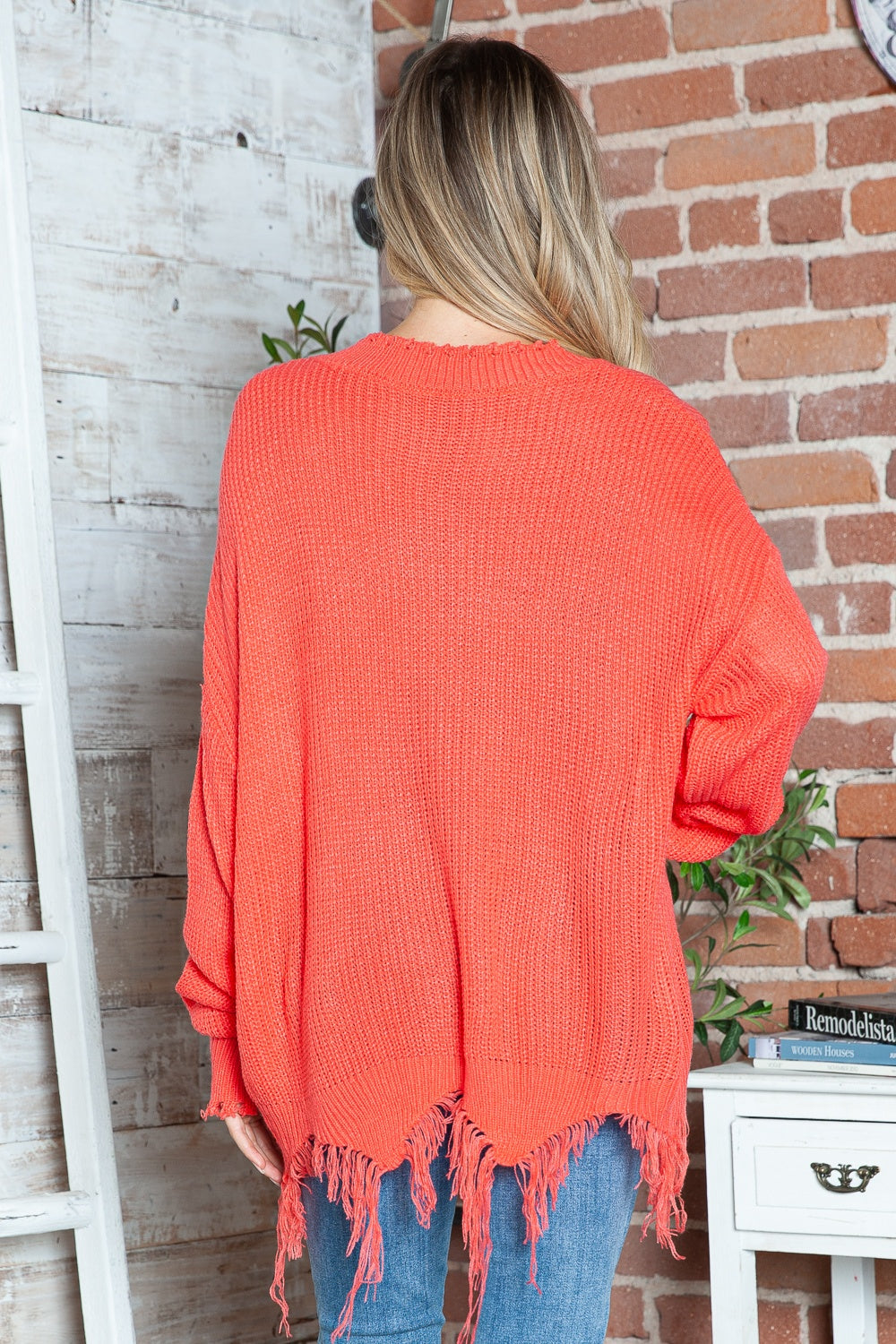 Frayed Hem Dropped Shoulder Sweater