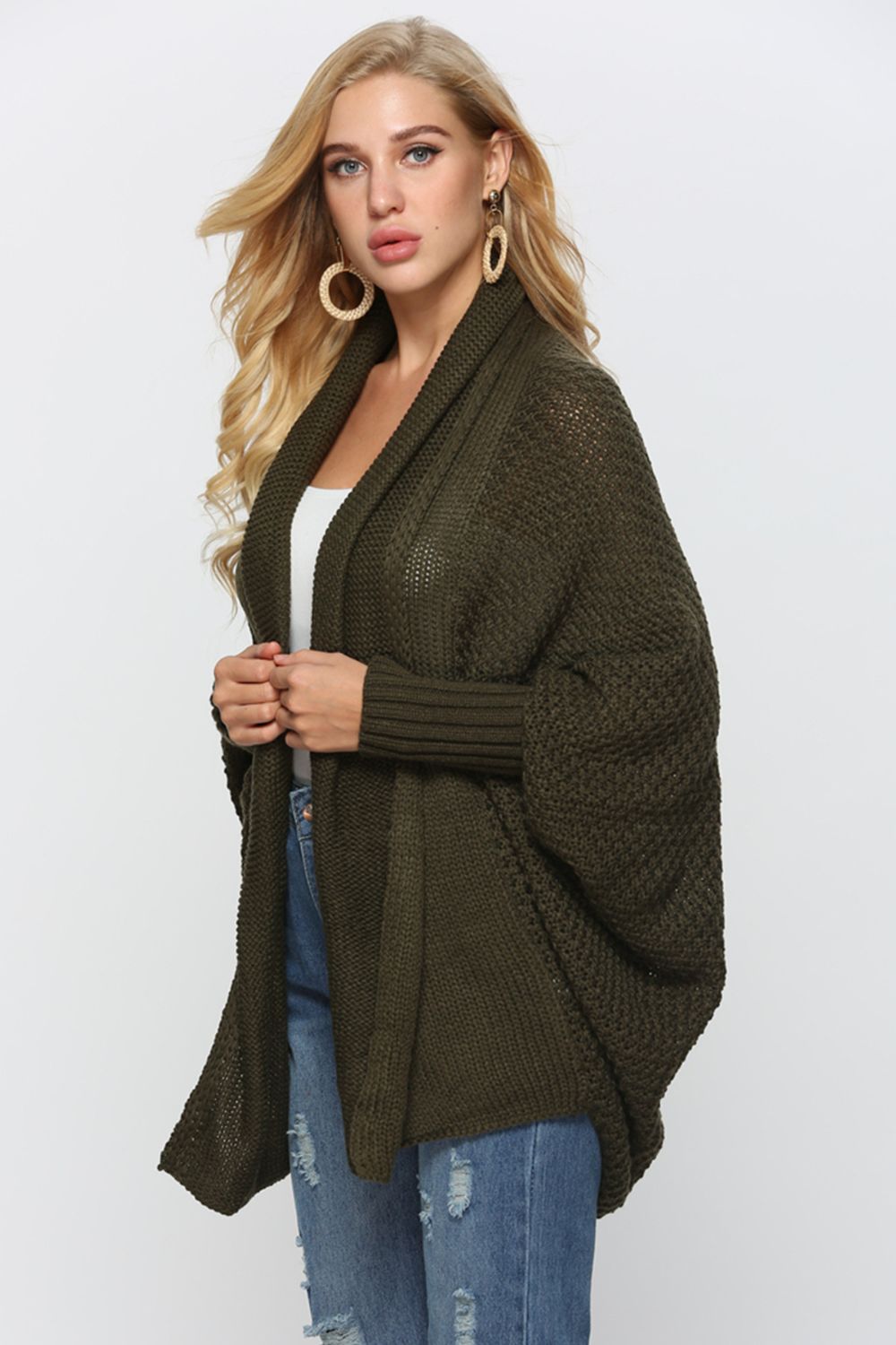 Angel Wings Open Front Dolman Sleeve Longline Cardigan