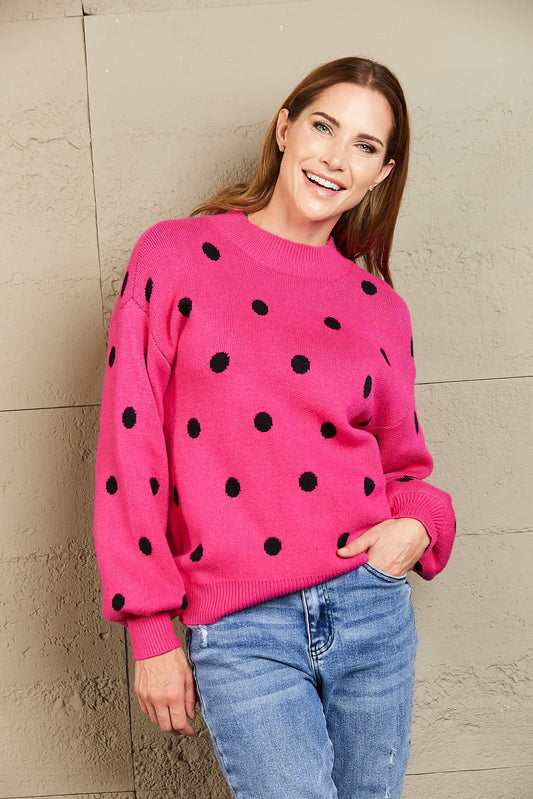 Angel Wings Woven Right Polka Dot Round Neck Dropped Shoulder Sweater