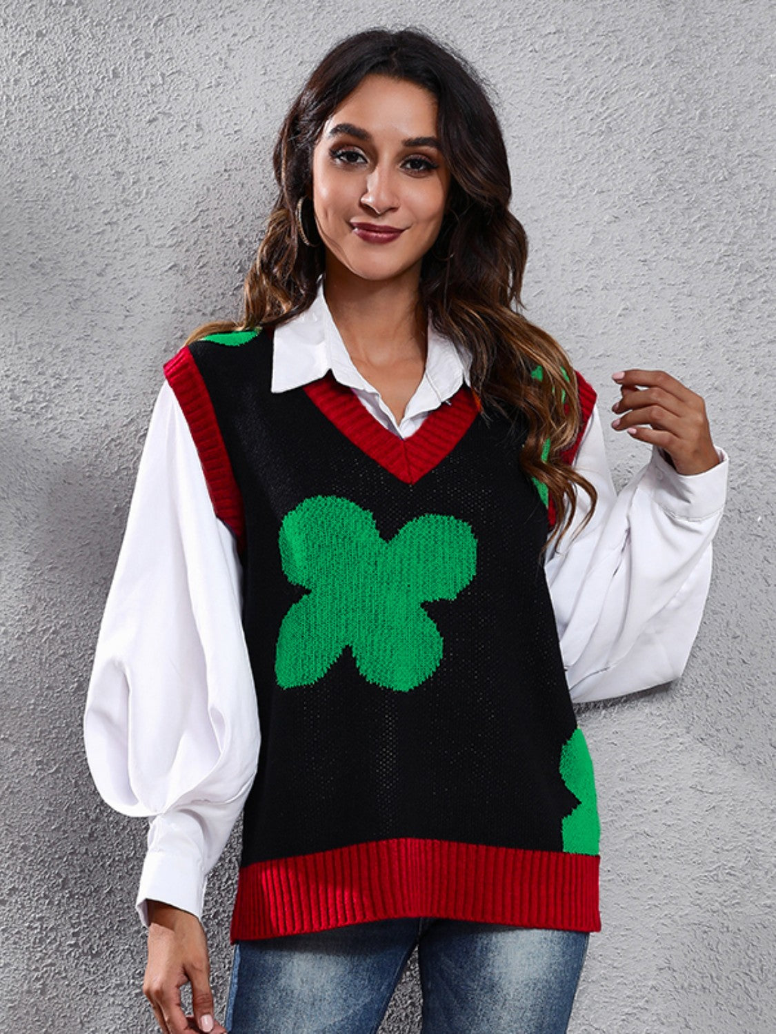 Four Leaf Clover V-Neck Sweater Vest