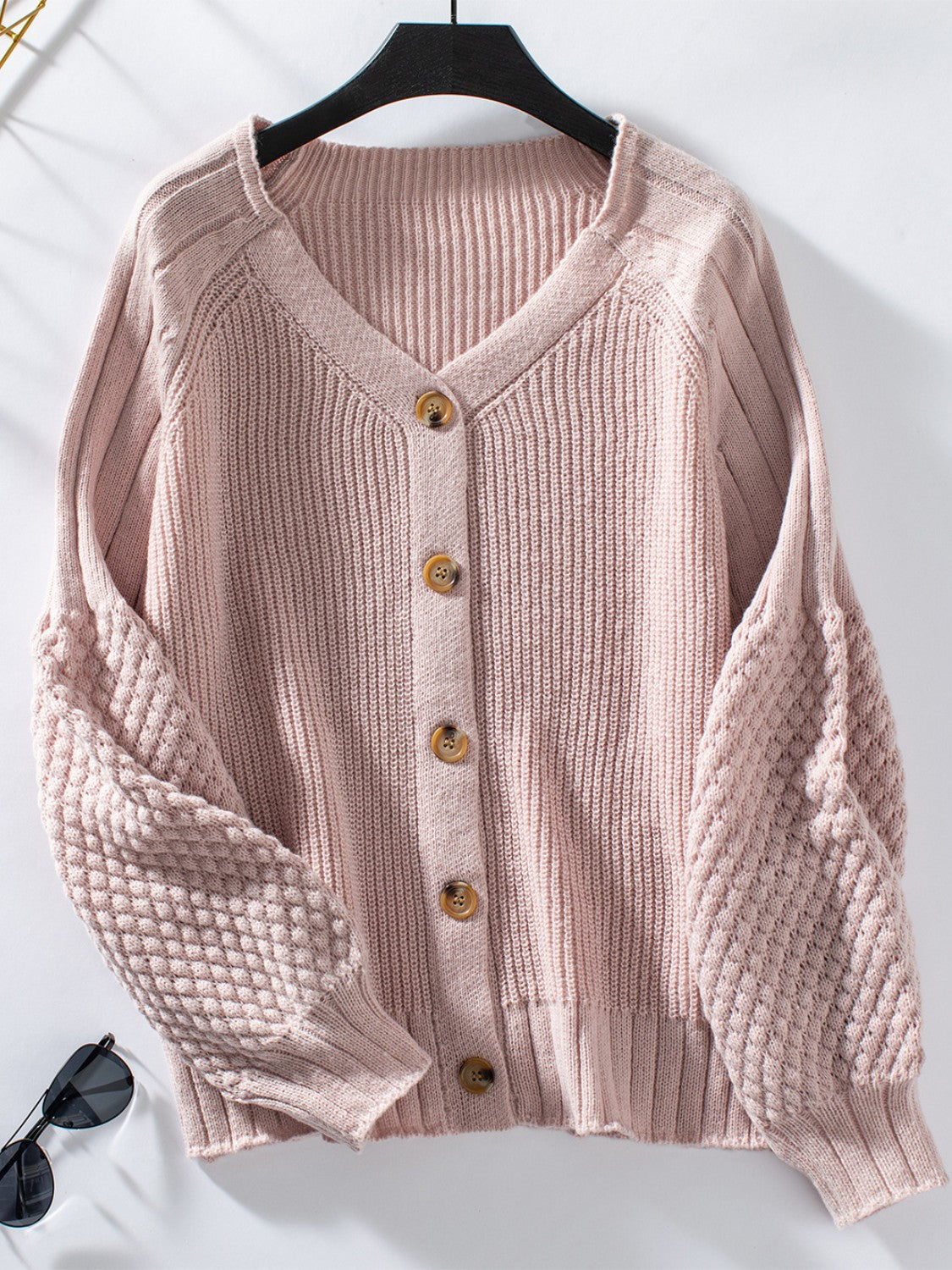 V-Neck Button Up Raglan Sleeve Cardigan