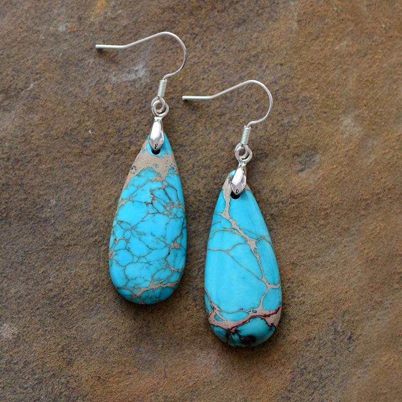 Natural Stone Copper Teardrop Earrings