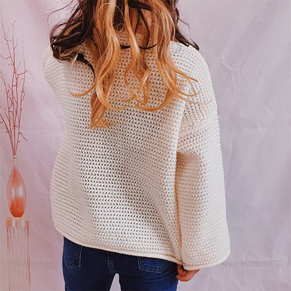 Openwork Boat Neck Long Sleeve Sweater