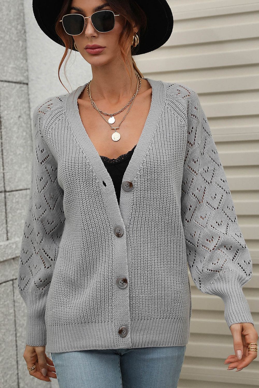 Rib-Knit Plunge Raglan Sleeve Cardigan