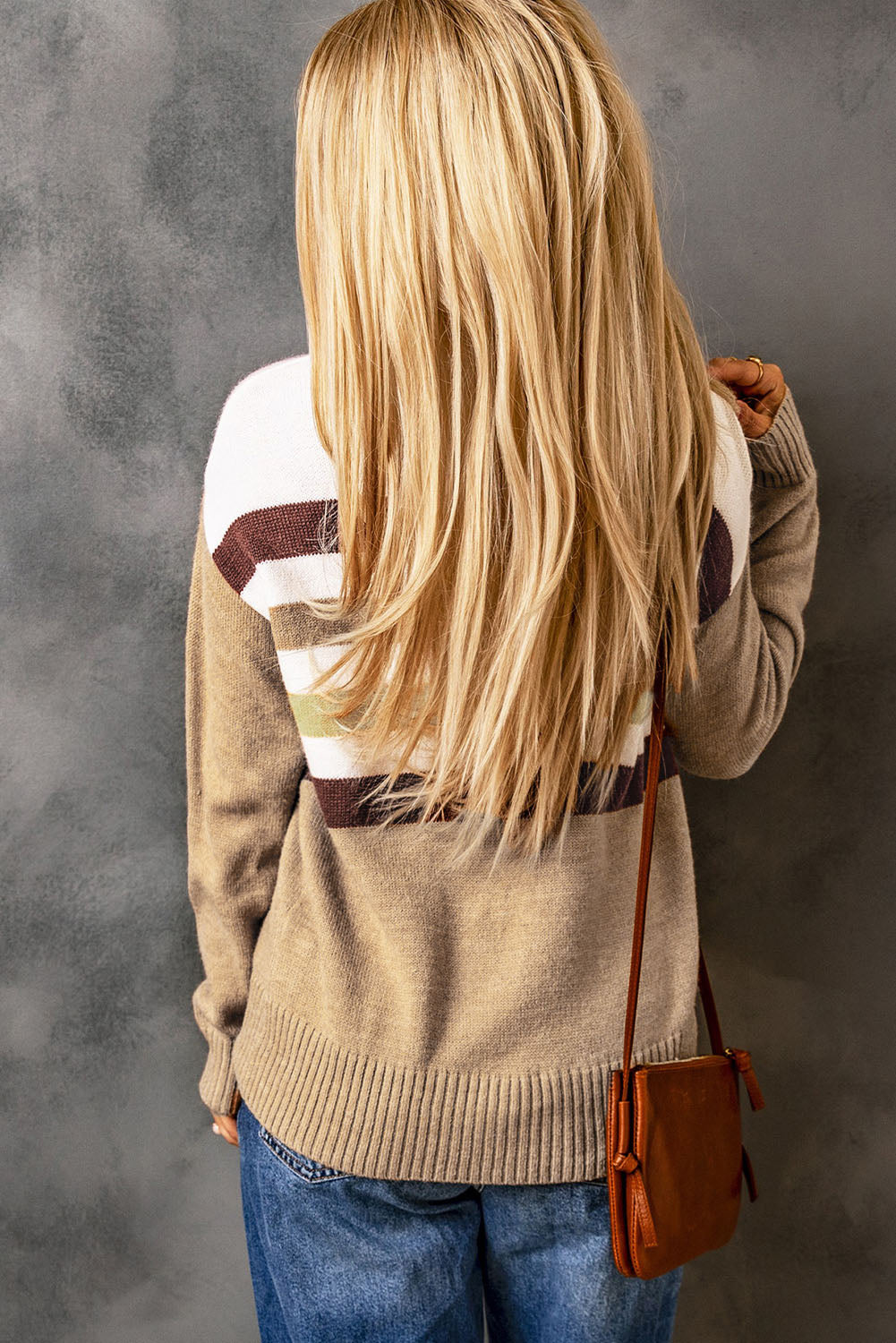 Striped Ribbed Trim Drop Shoulder Sweater