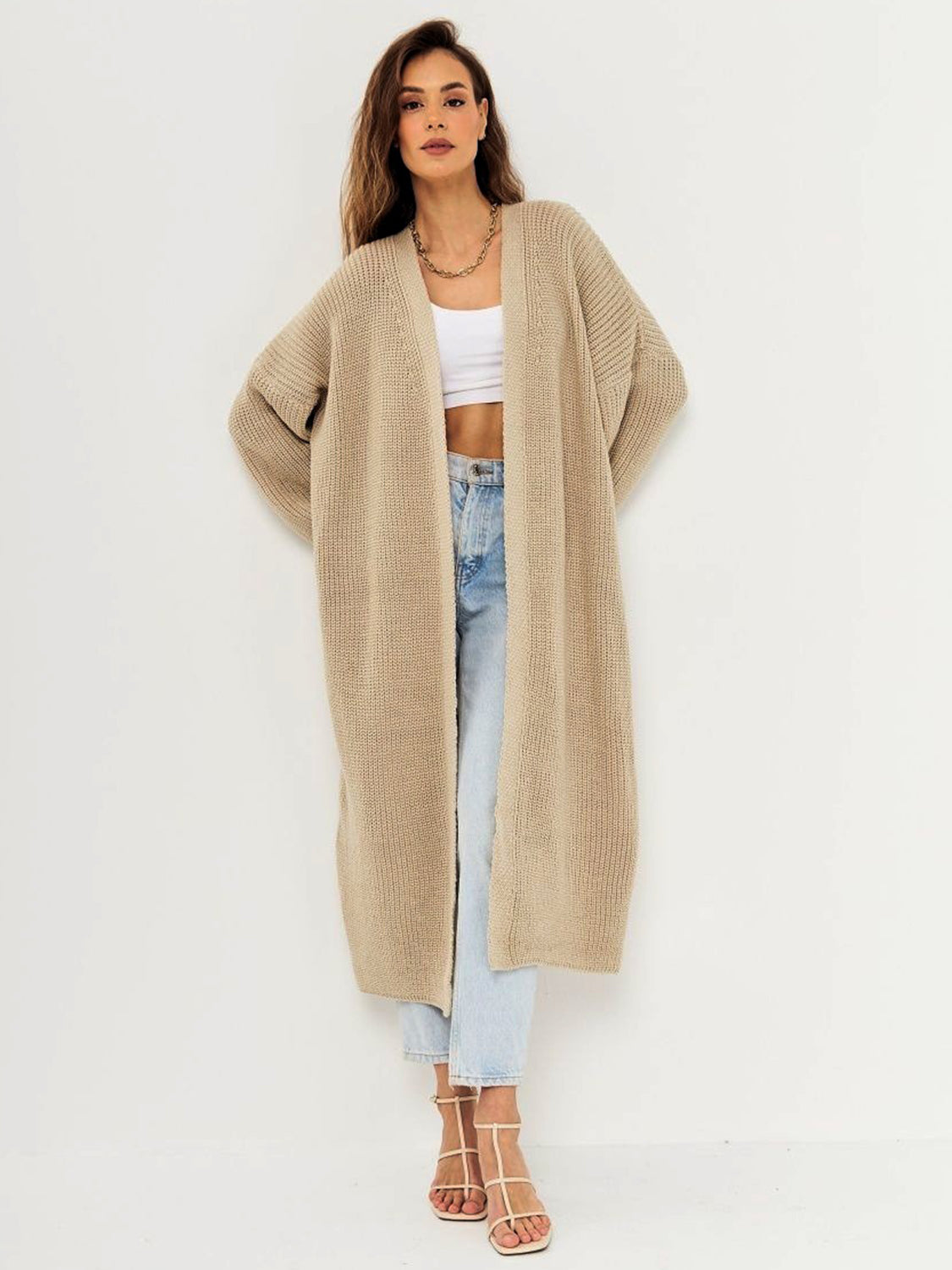 Open Front Long Sleeve Longline Cardigan