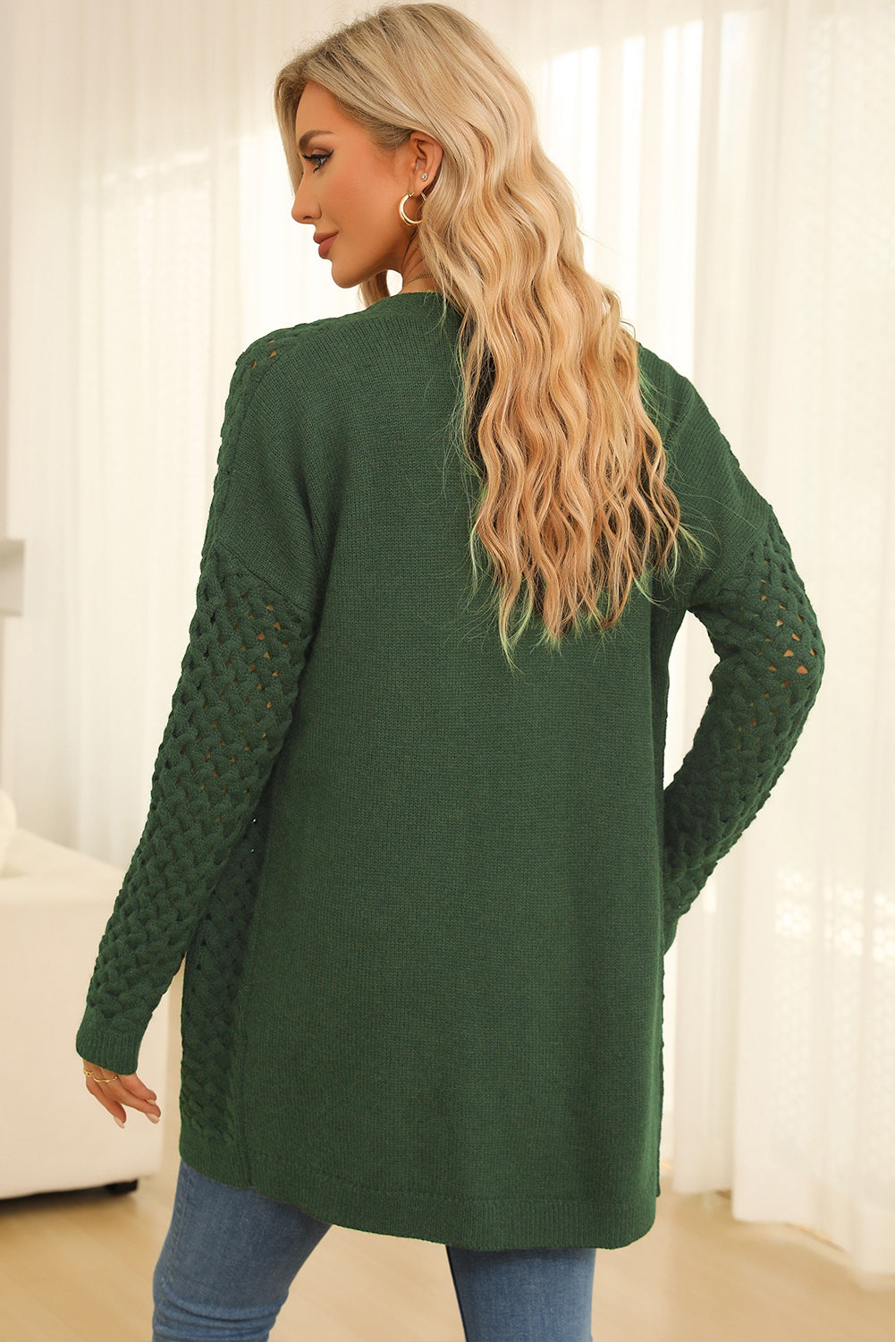 Open Front Dropped Shoulder Cardigan with Pockets