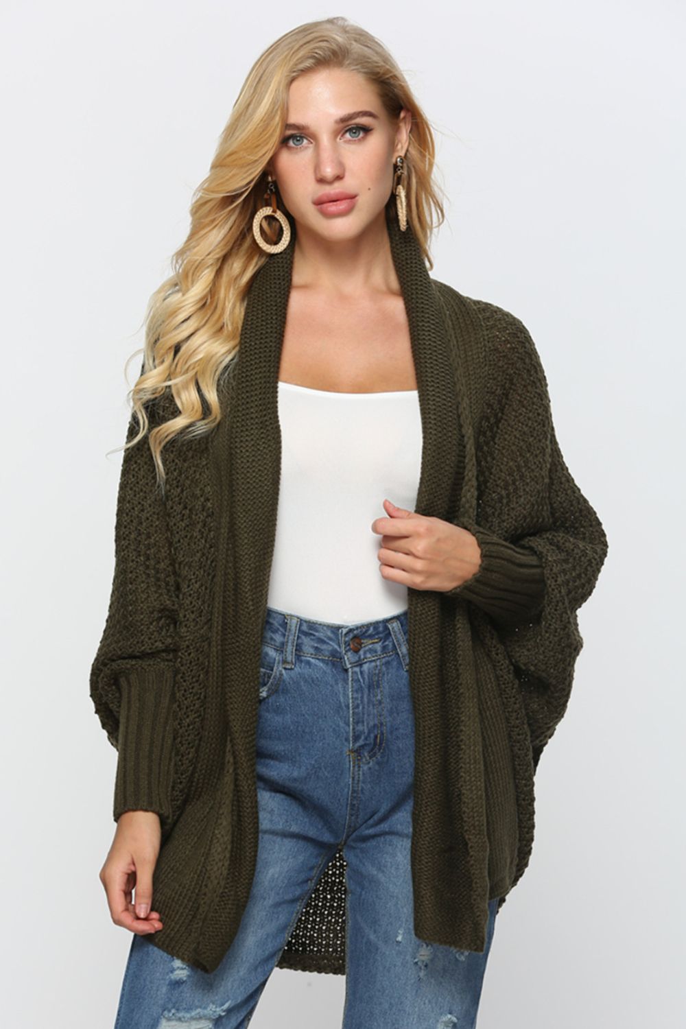 Angel Wings Open Front Dolman Sleeve Longline Cardigan