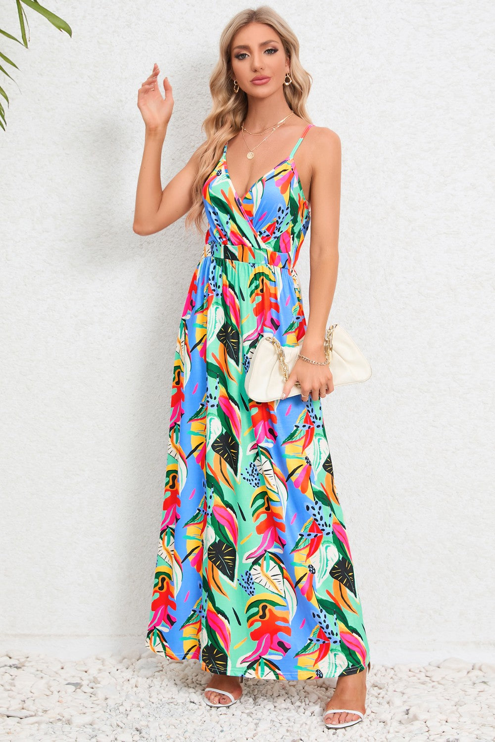 Printed Surplice Maxi Cami Dress