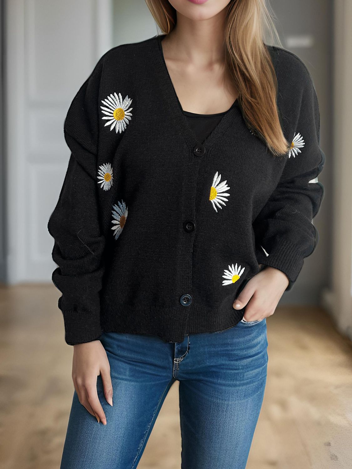 Daisy Button Up V-Neck Cardigan