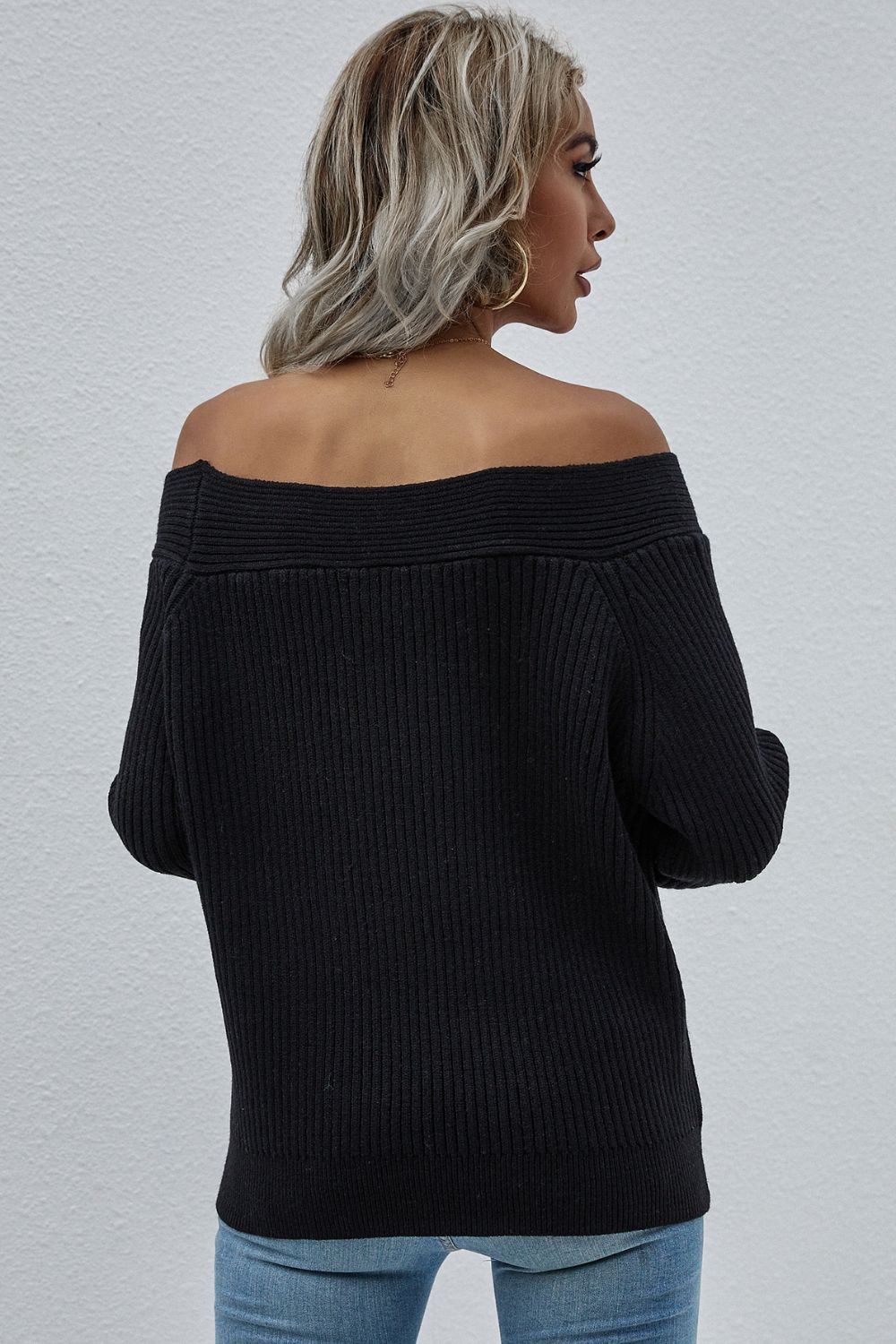 Off-Shoulder Rib-Knit Sweater