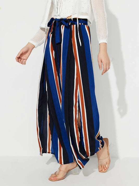 Side Slit Contrast Wide Leg Pants