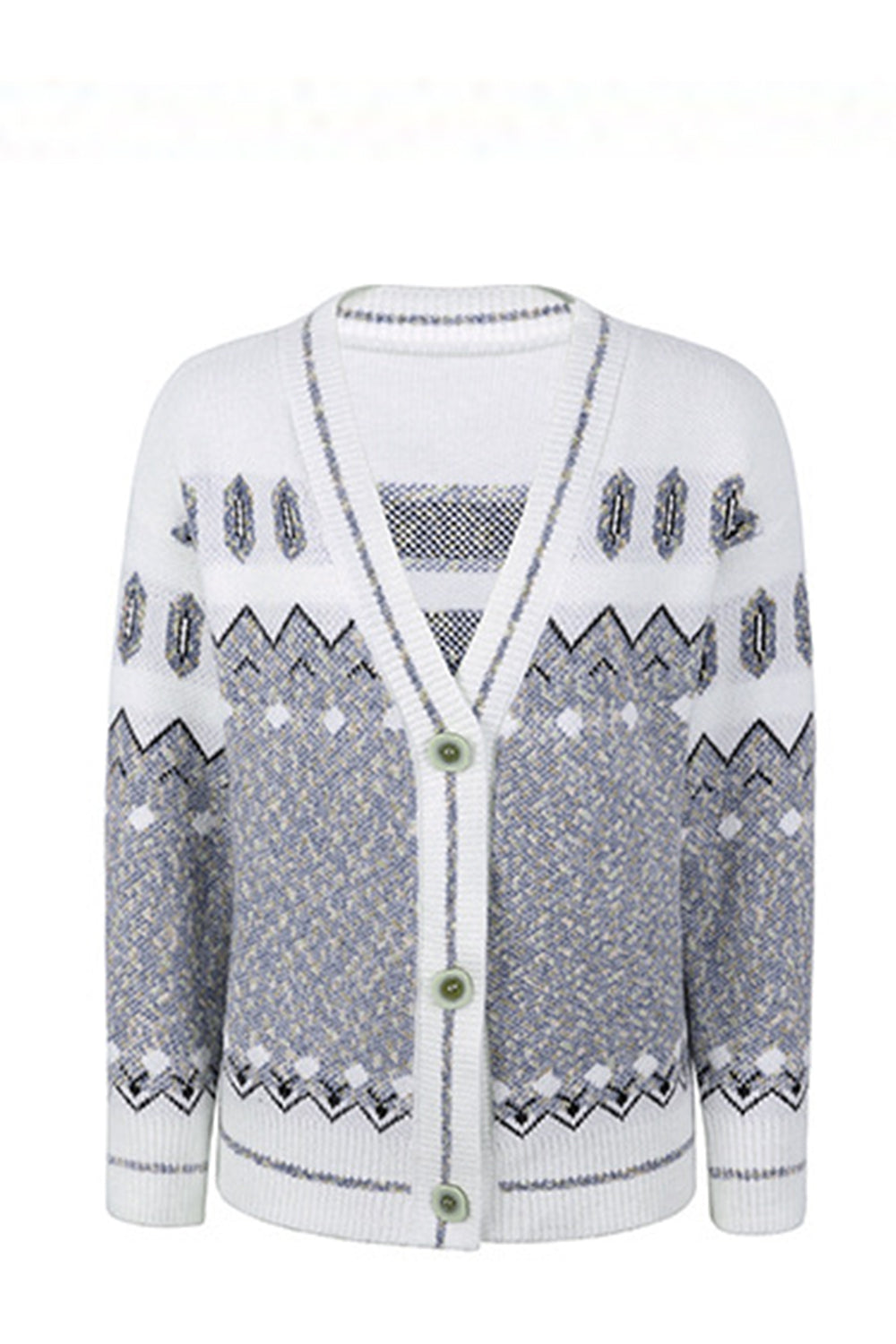 Printed V-Neck Buttoned Cardigan