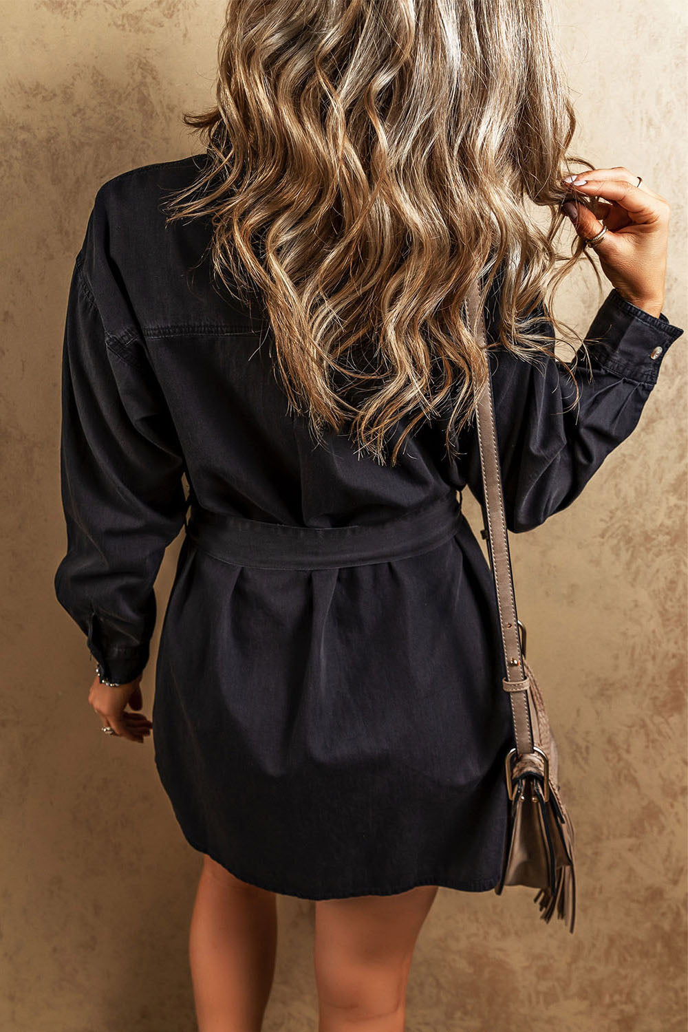 Button Up Collared Neck Denim Dress