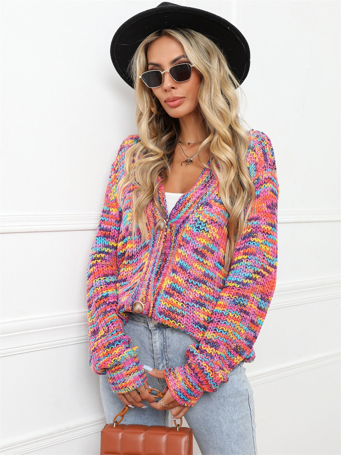 Angel Wings Button Up Dropped Shoulder Cardigan