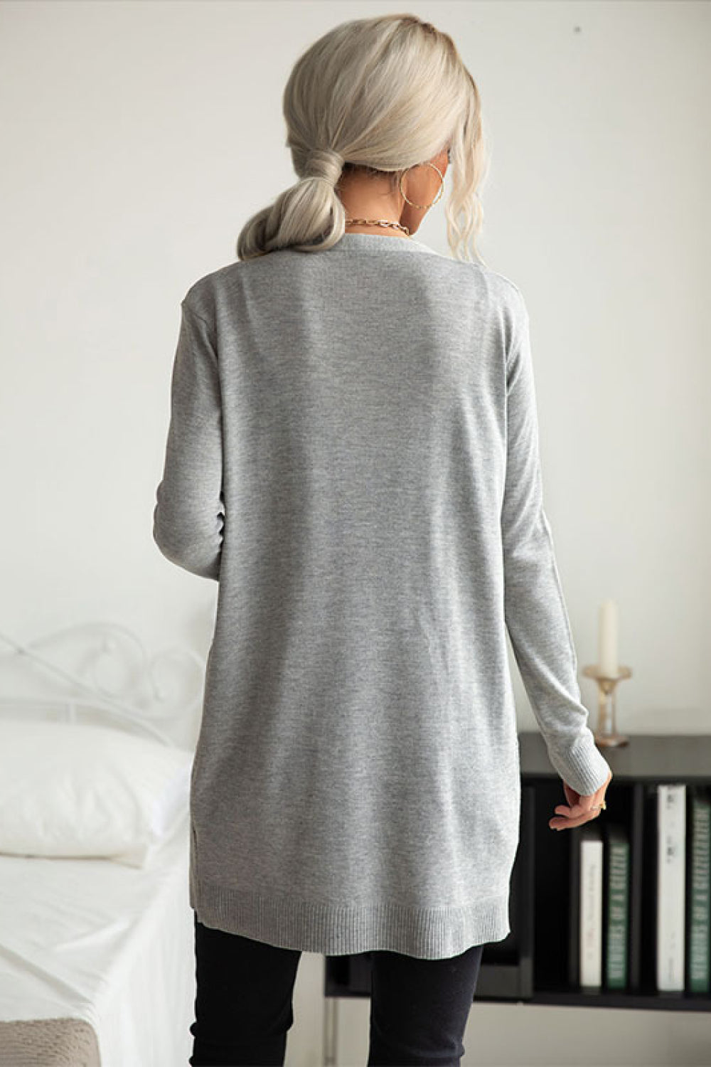 Perfee Ribbed Longline Open Front Cardigan