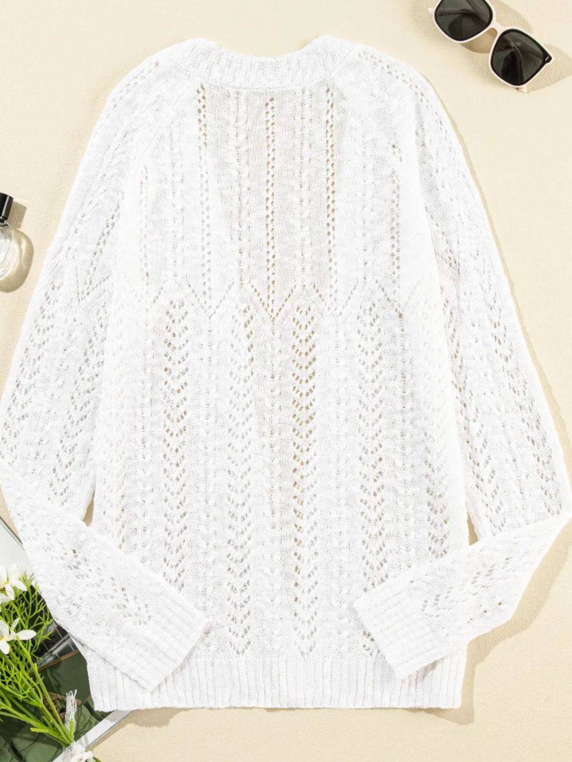 Openwork Open Front Long Sleeve Cardigan