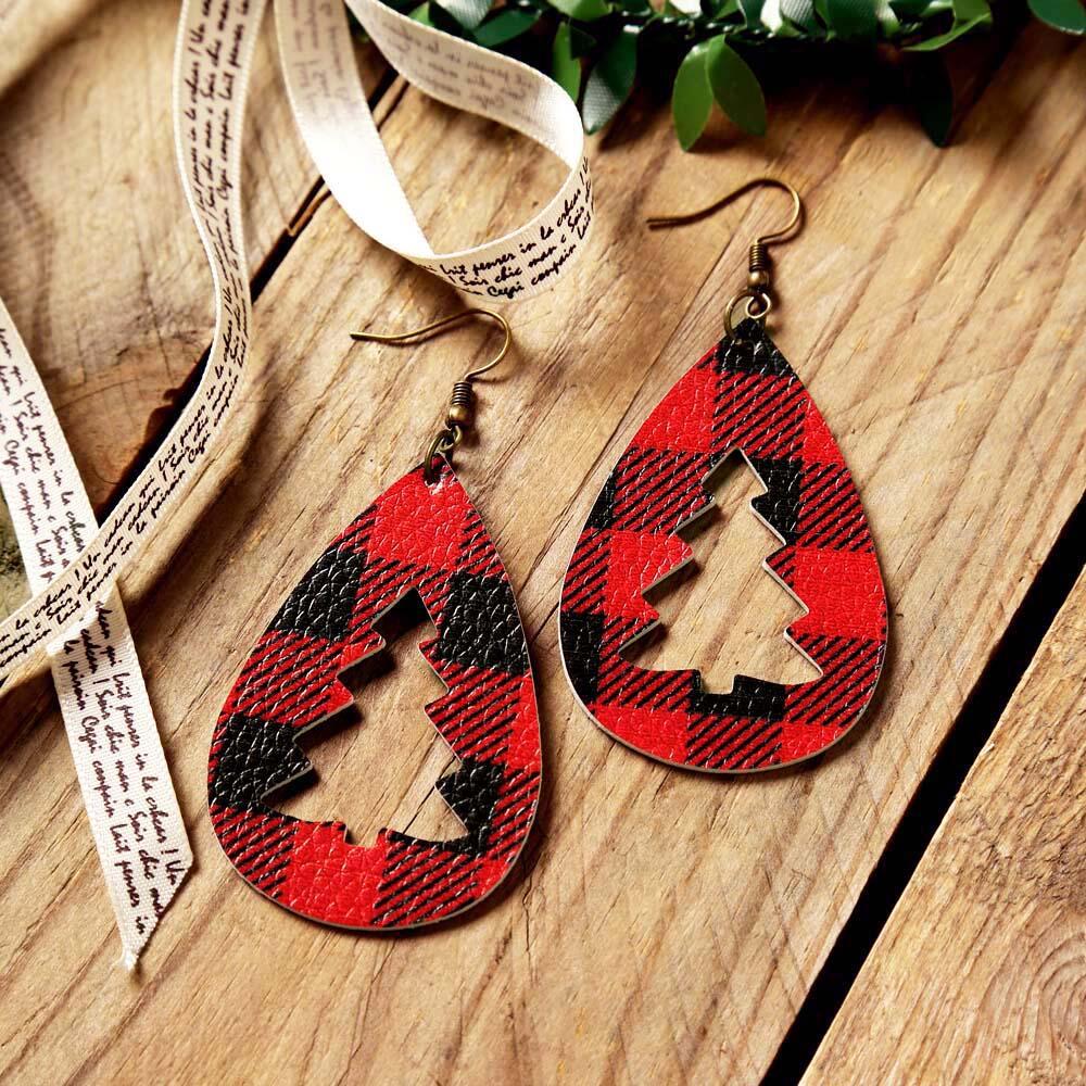 PU Leather Cutout Christmas Tree Earrings