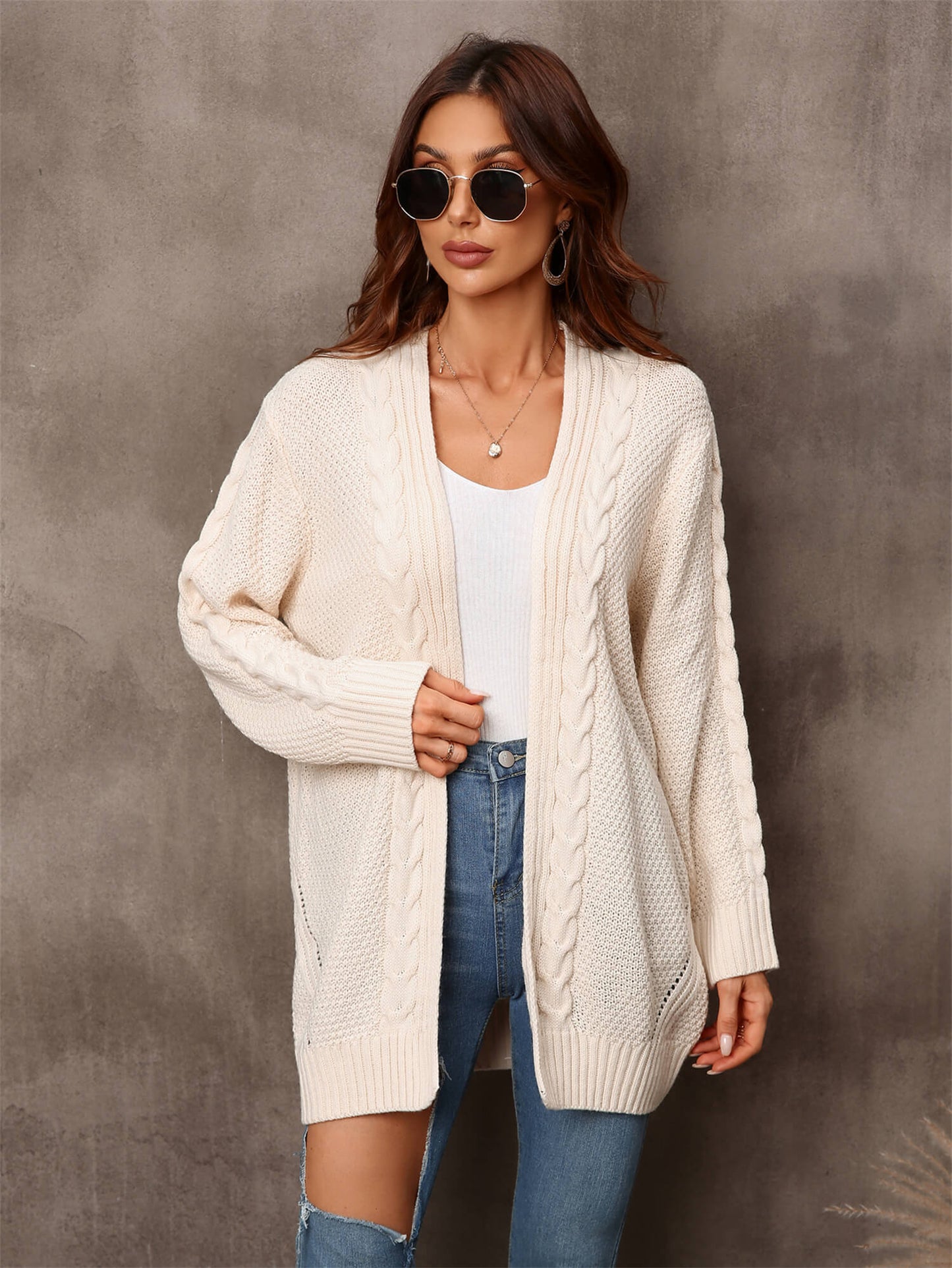 Angel Wings Warm Fall Mixed Knit Open Front Longline Cardigan