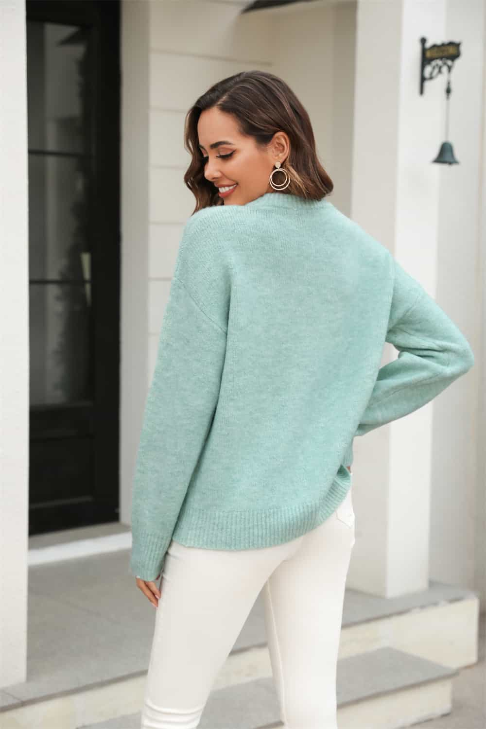 Angel Wings Round Neck Ribbed Long Sleeve Sweater