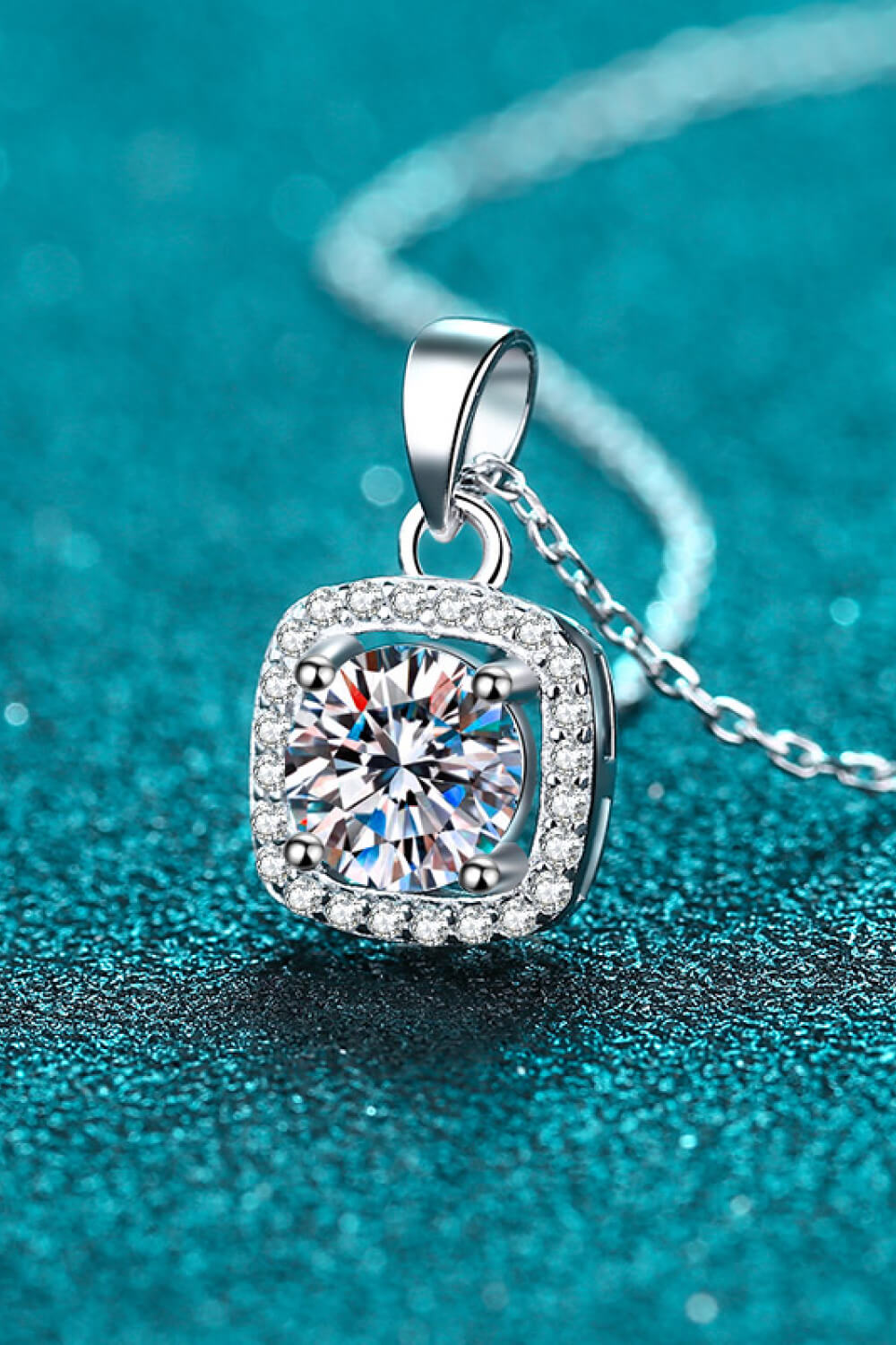 Moissanite Square Pendant Chain Necklace