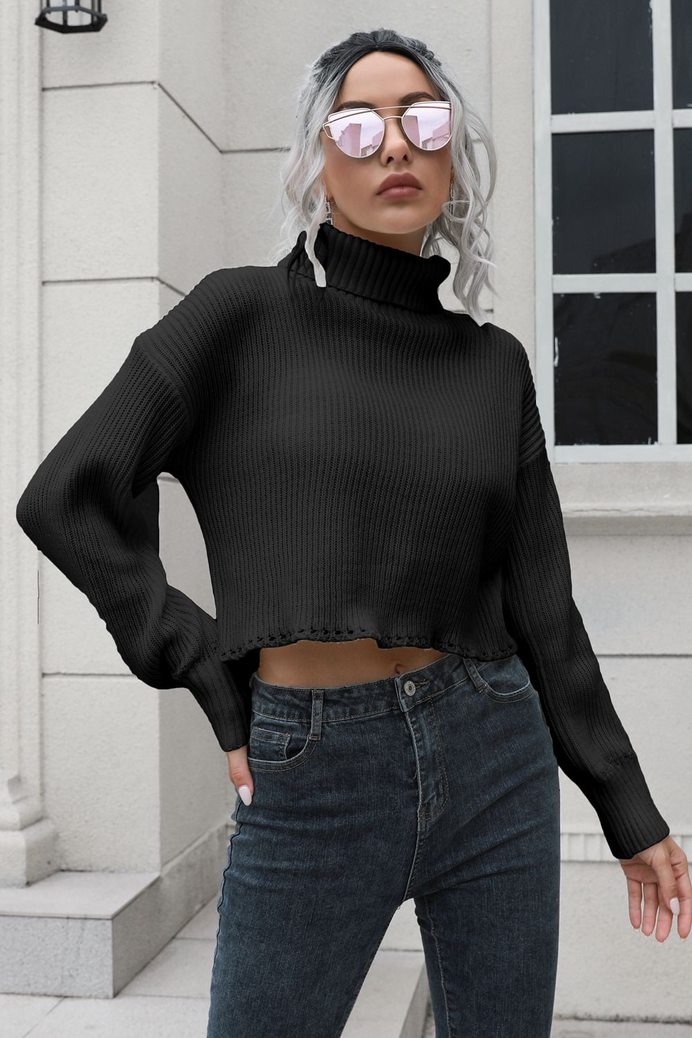 Turtleneck Dropped Shoulder Sweater