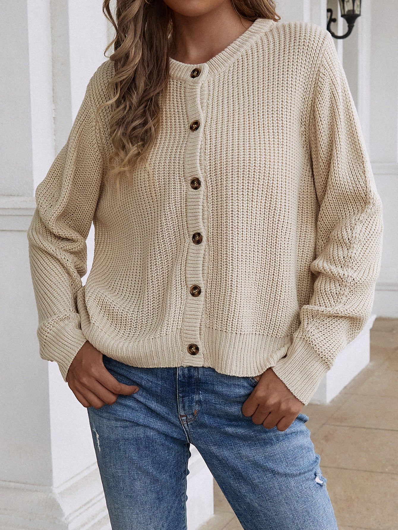 Button Down Rib-Knit Reversible Cardigan