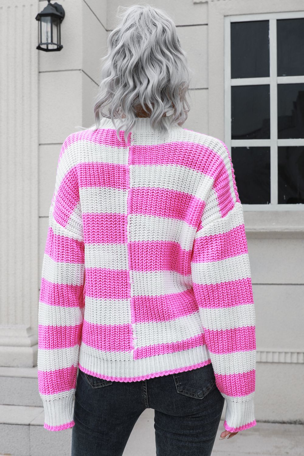 Color Block Dropped Shoulder Sweater