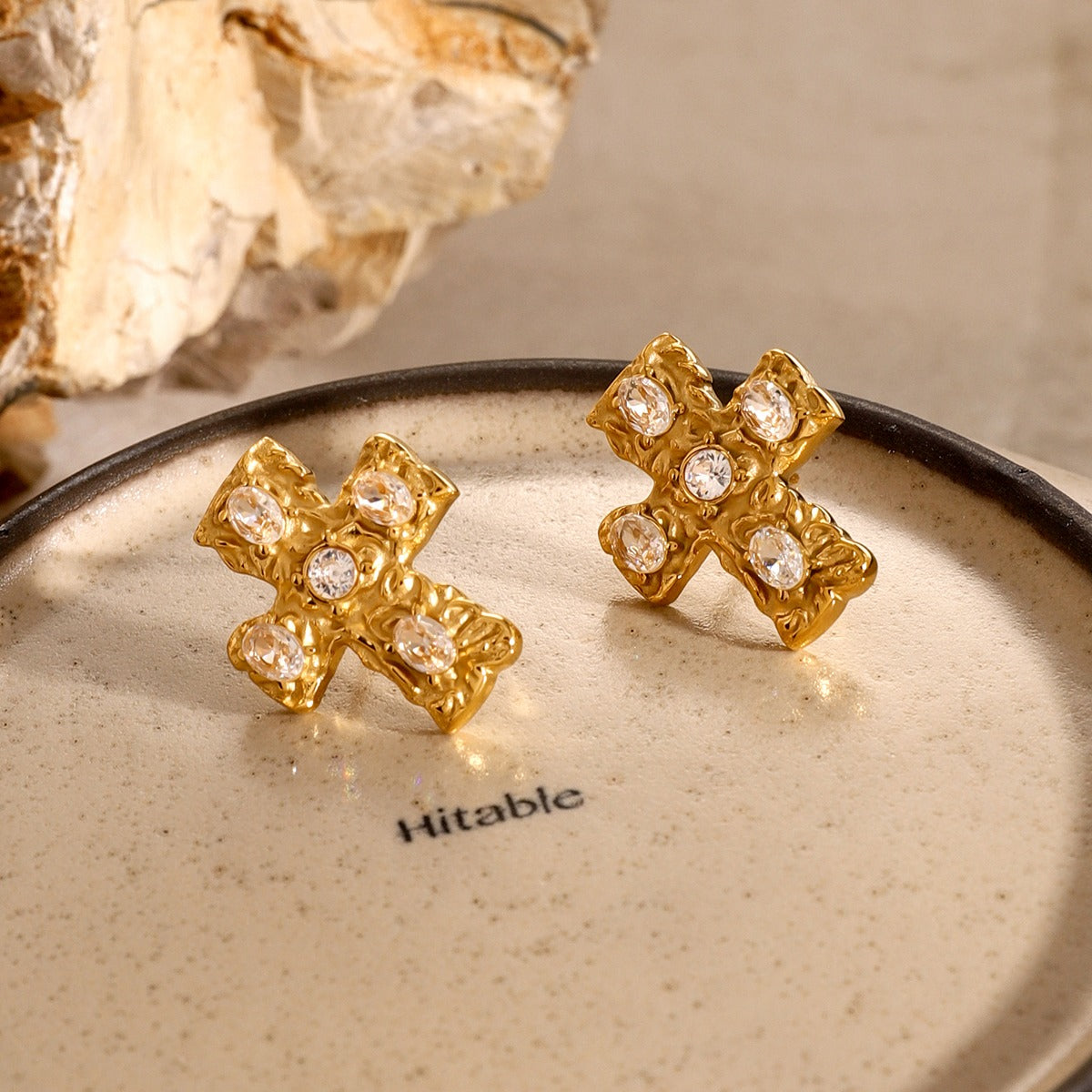 18K Gold-Plated Zircon Cross Earrings