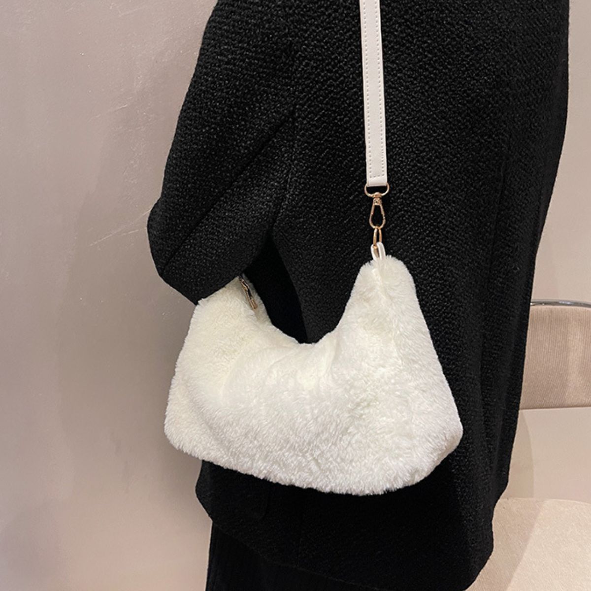 Faux Fur Removable Strap Shoulder Bag