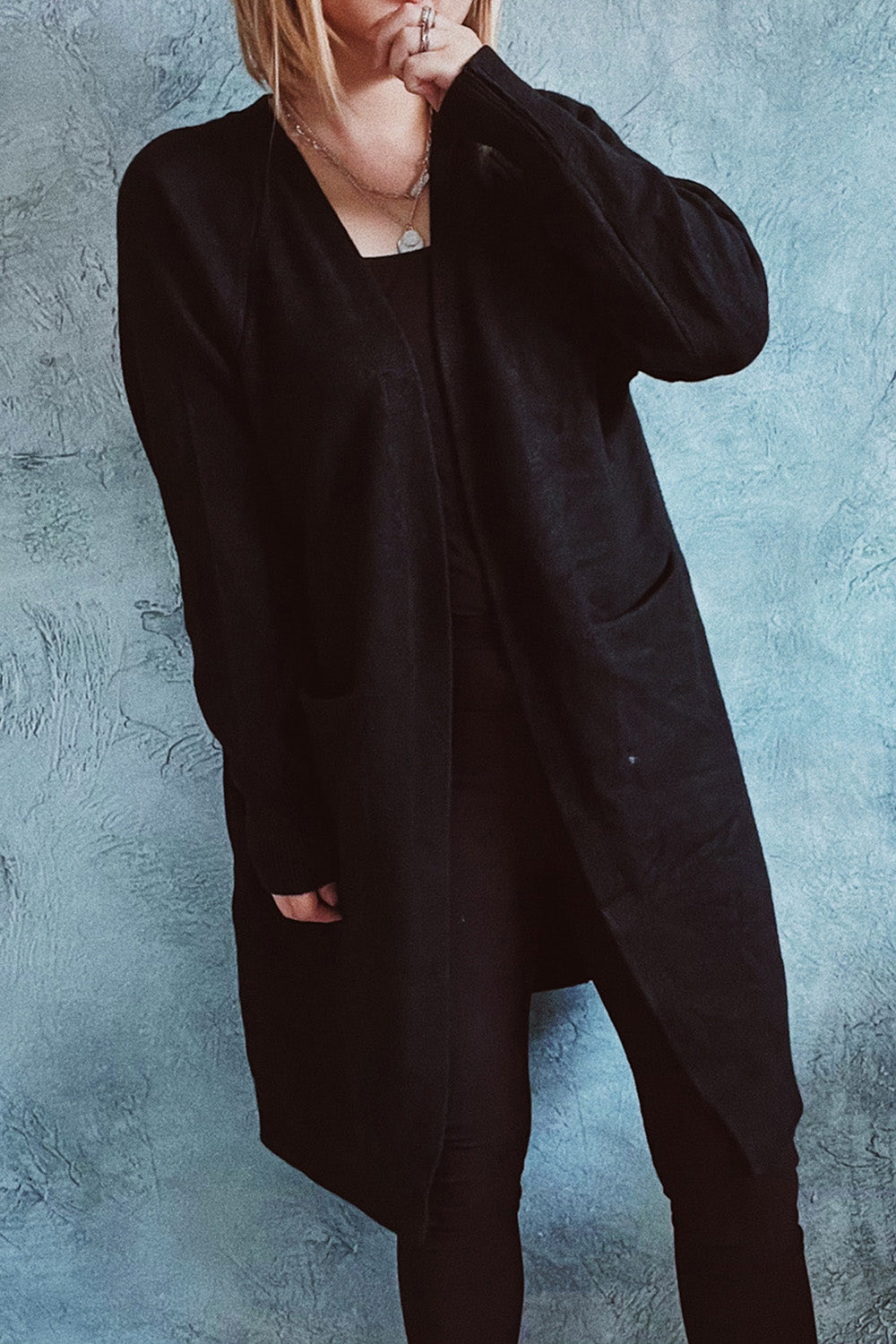 Open Front Longline Cardigan with Pockets