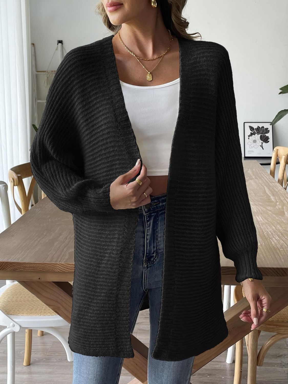 Open Front Long Sleeve Cardigan